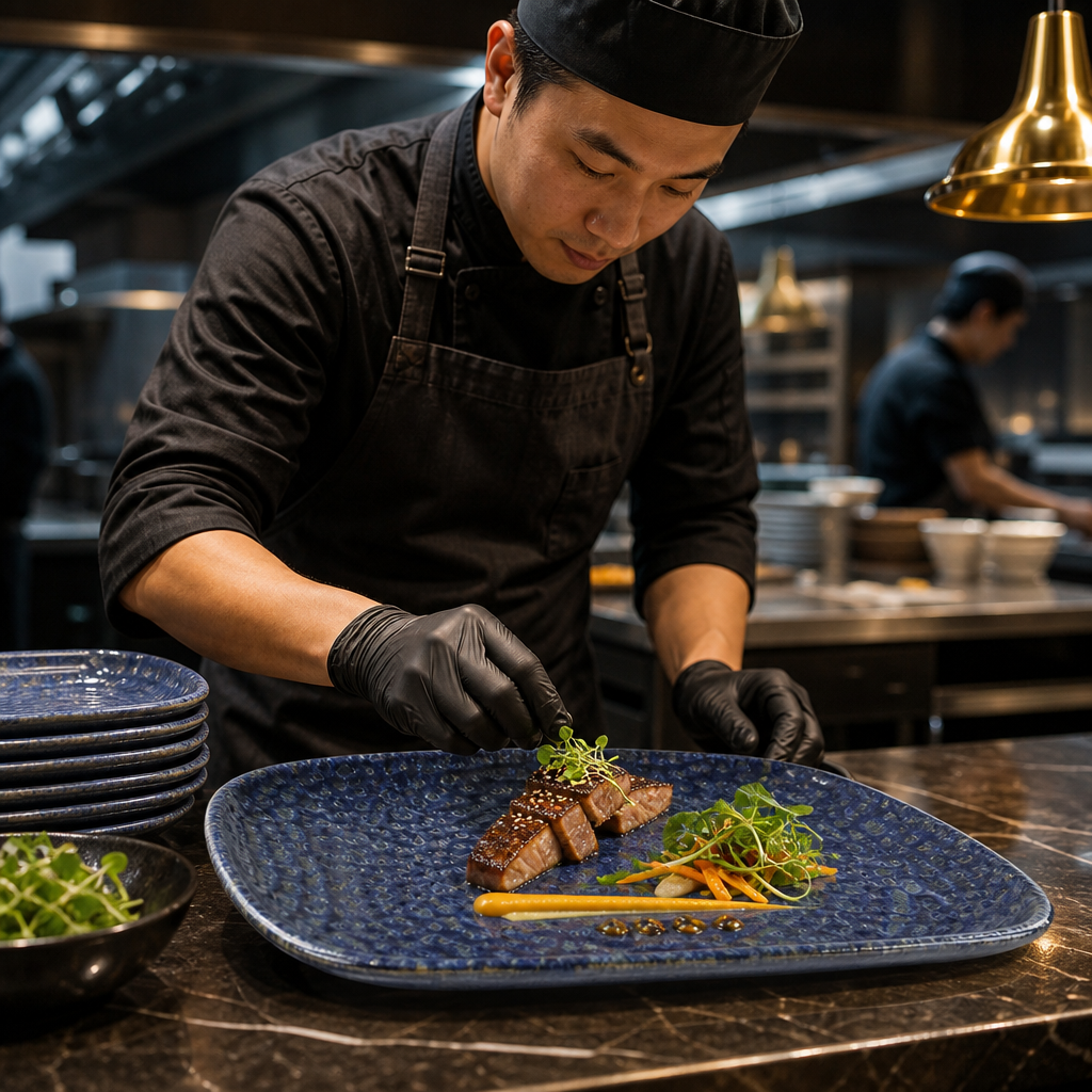 Oblong Chef's Plates Blue Vitrified Ceramic for Hospitality (Pack of 12)