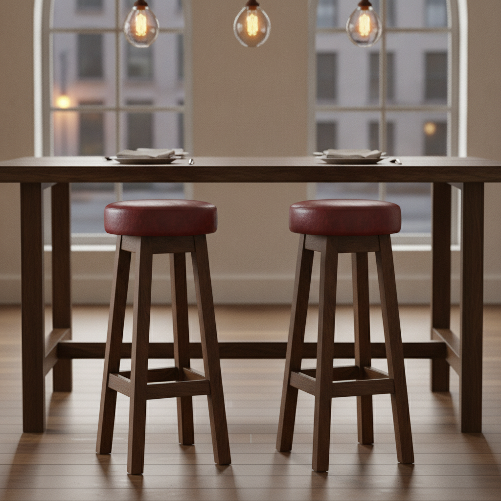 Rubber Wood Vintage High Stool with Bison Bordeaux Seat 760x335mm for Dining Spaces (Pack of 2)