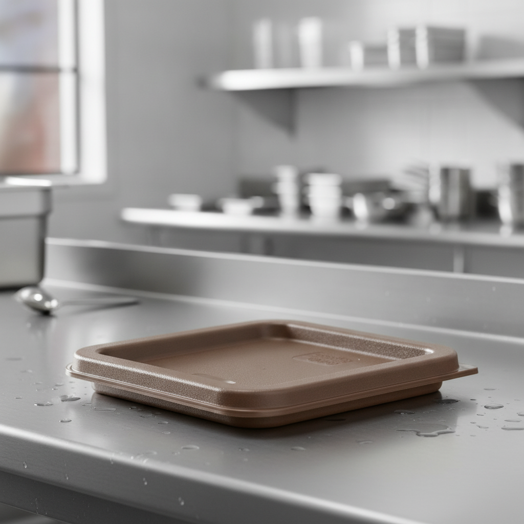 Polyethylene Square Food Storage Container Lid Brown for Food Prep