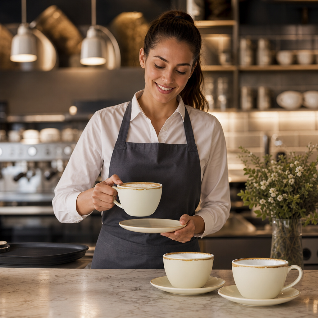 Cappuccino Cups 340ml Porcelain for Contemporary Cafés (Pack of 6)
