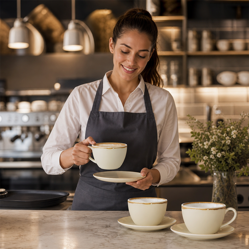 Cappuccino Cups 340ml Porcelain for Contemporary Cafés (Pack of 6)