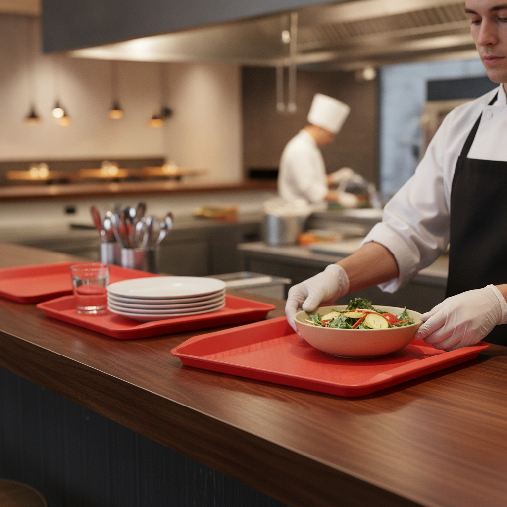 Polypropylene Red Rectangular Fast Food Tray 430x300mm for Cafés & Restaurants