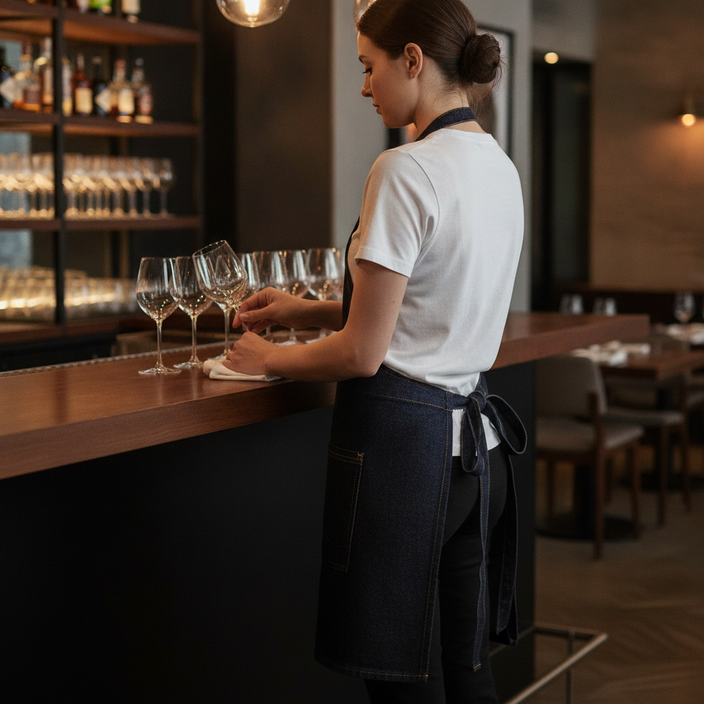 Cotton Denim Half Bistro Apron Indigo for Chic Venues