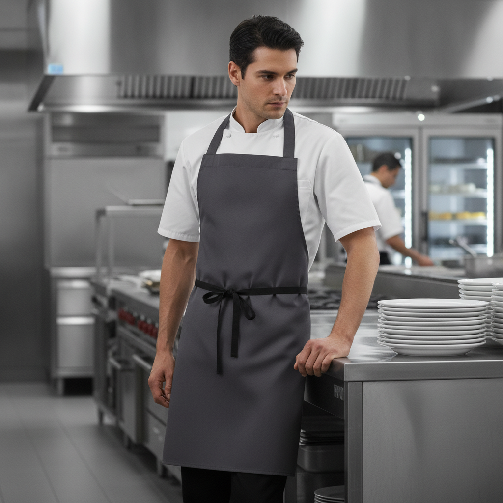 Polycotton Charcoal Bib Apron for Professional Use