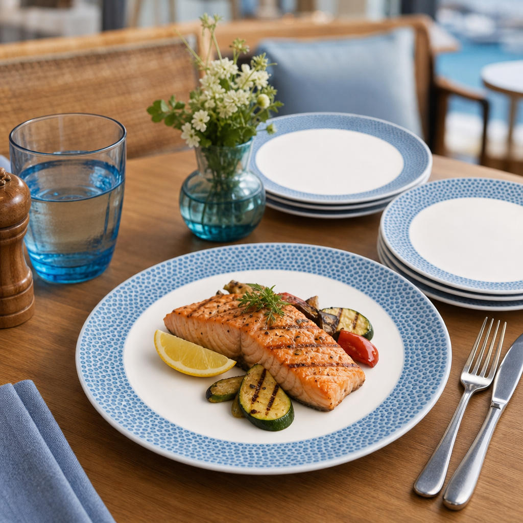 Plates Blue Vitrified Ceramic for Coastal Dining (Pack of 12)