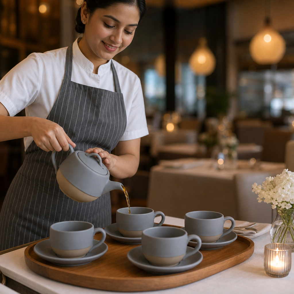 Super Vitrified Ceramic Grey Teapot 443ml for Tea Lovers (Pack of 4)