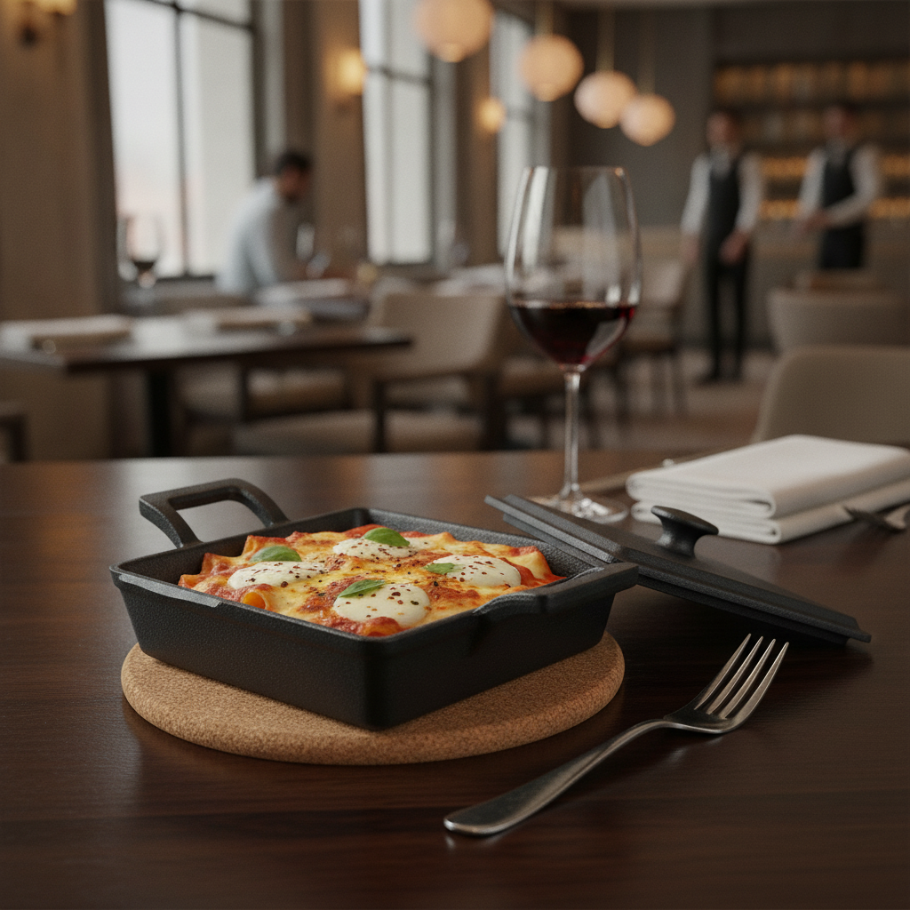 Cast Iron Square Eared Dish 130x130mm for Oven-to-Table Service