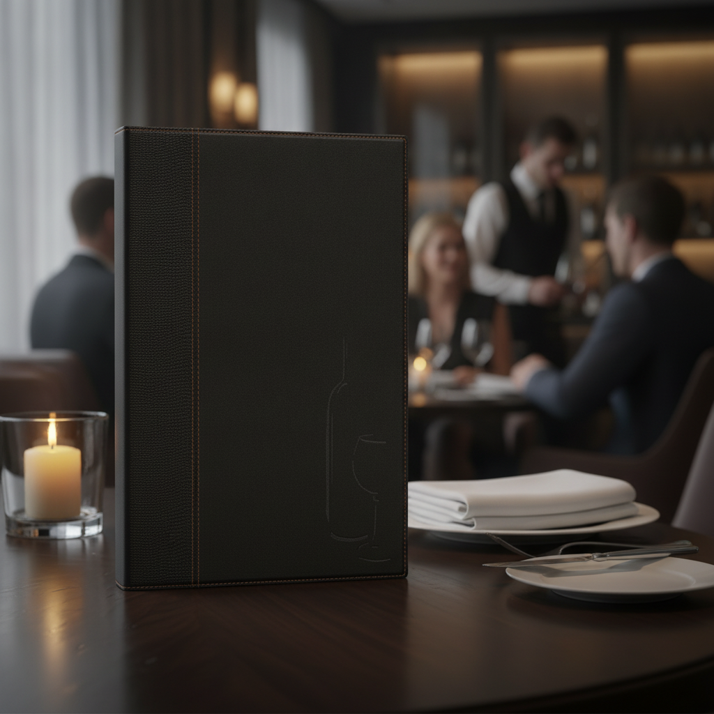 Synthetic Leather Wine List Cover Black A4 for Restaurants