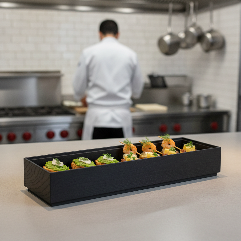 Black Oak Wood GN 2/4 Box for Catering Presentations