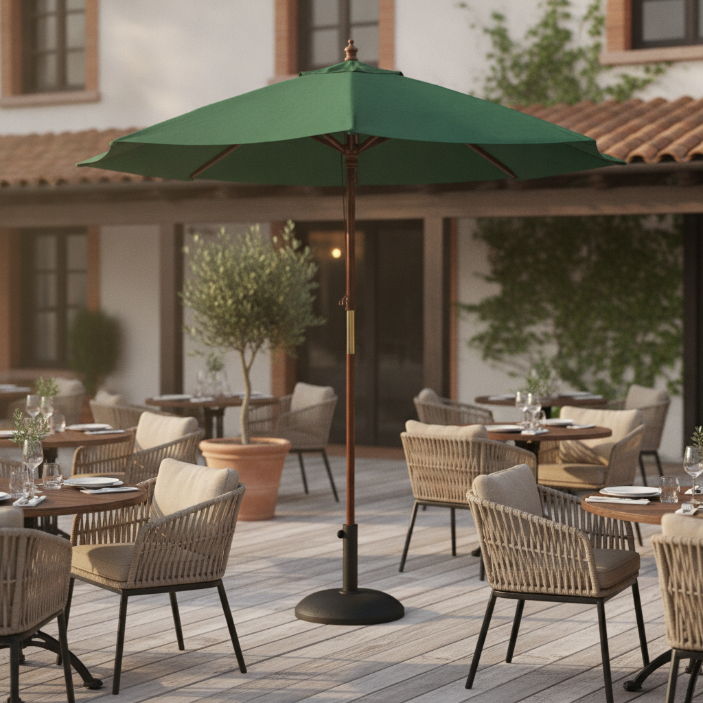 Wood and Polyester Round Parasol 3m for Outdoor Spaces