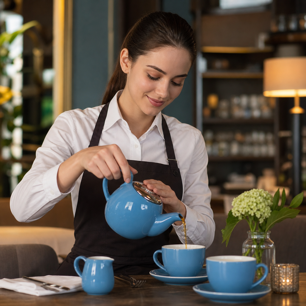 Stoneware Teapot 510ml with Stainless Steel Lid for Cafés