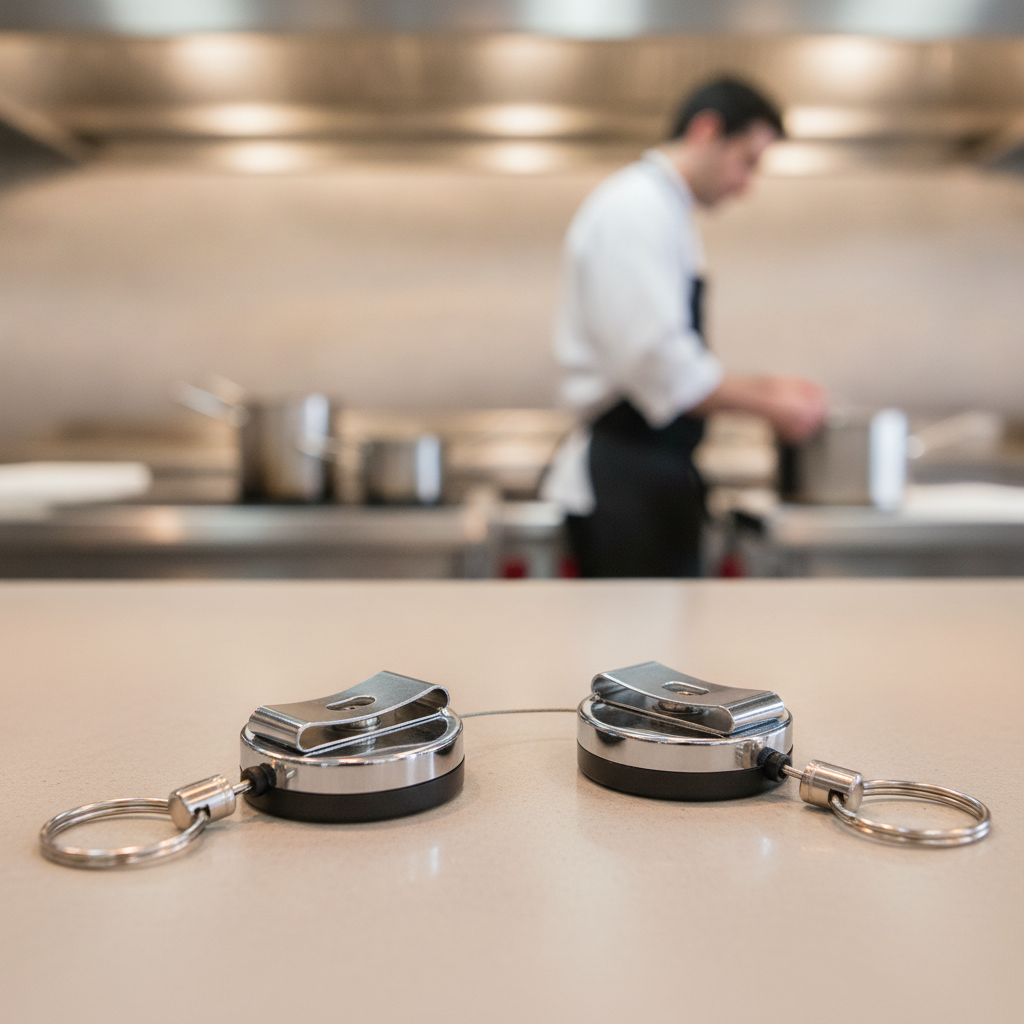 Stainless Steel Retractable Key Chain for Restaurants & Hotels (Pack of 2)