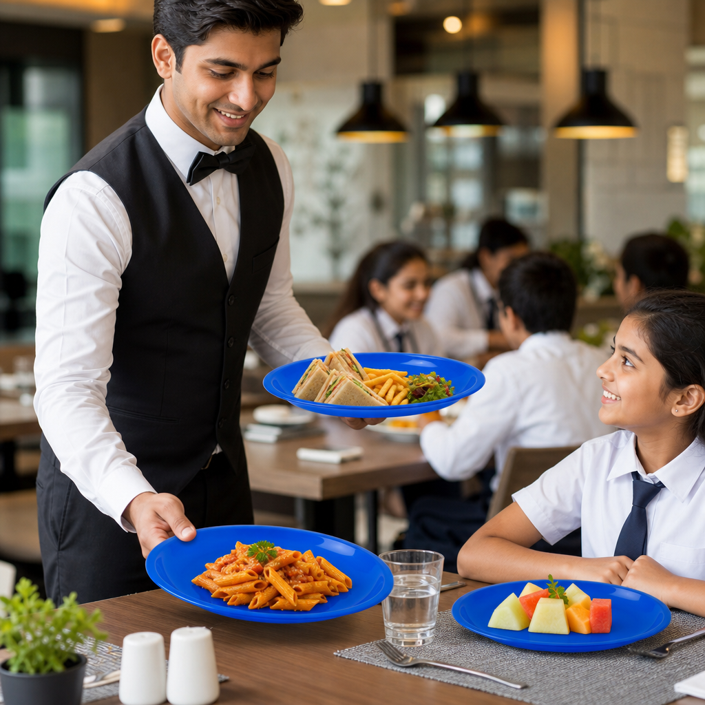 Polypropylene Plates 230mm Blue Ceramic for Schools & Institutions (Pack of 12)