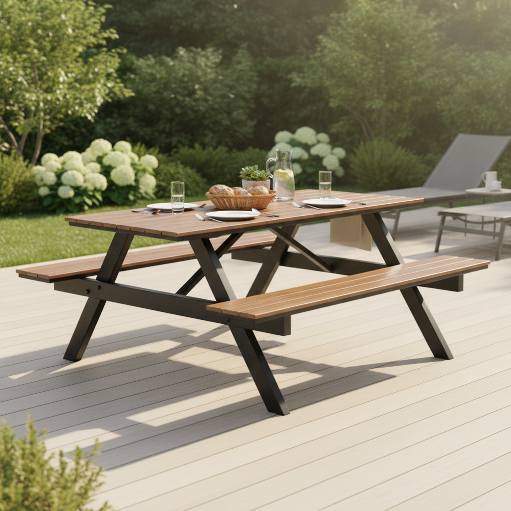 Acacia Wood Rectangular Picnic Table Bench Set 700mm for Outdoor Dining