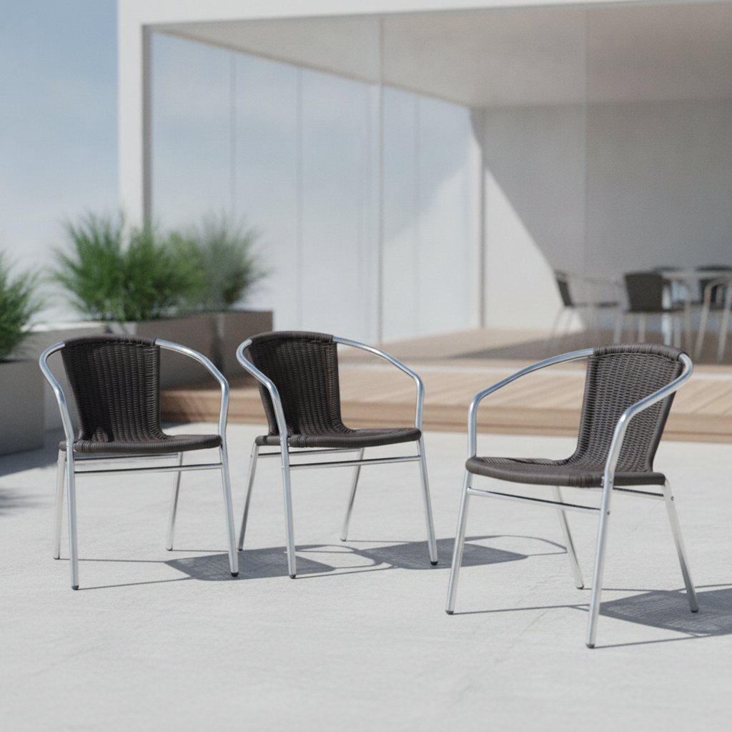 Aluminium and PE Wicker Chairs Black 735x530mm for Indoor & Outdoor Use (Pack of 4)