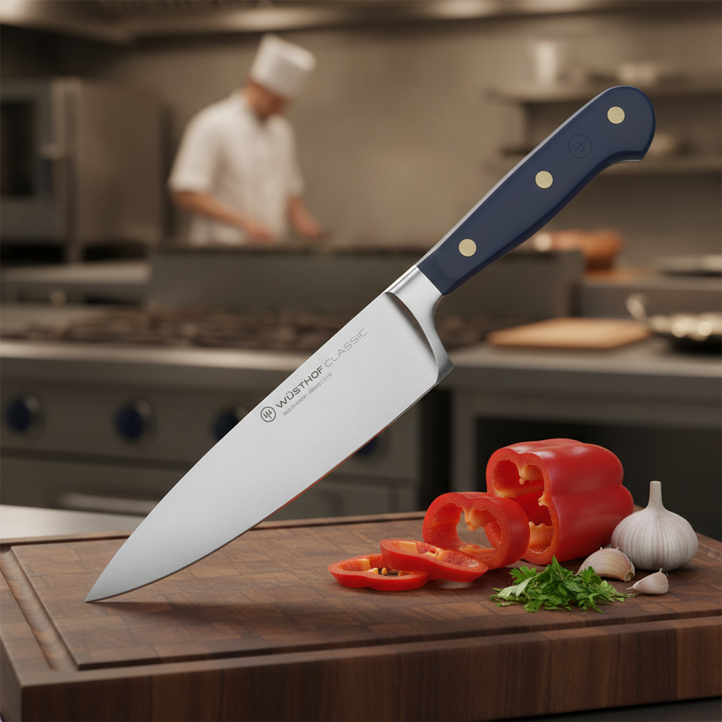 Steel Chef Knife 16cm with Blue Handle for Culinary Use