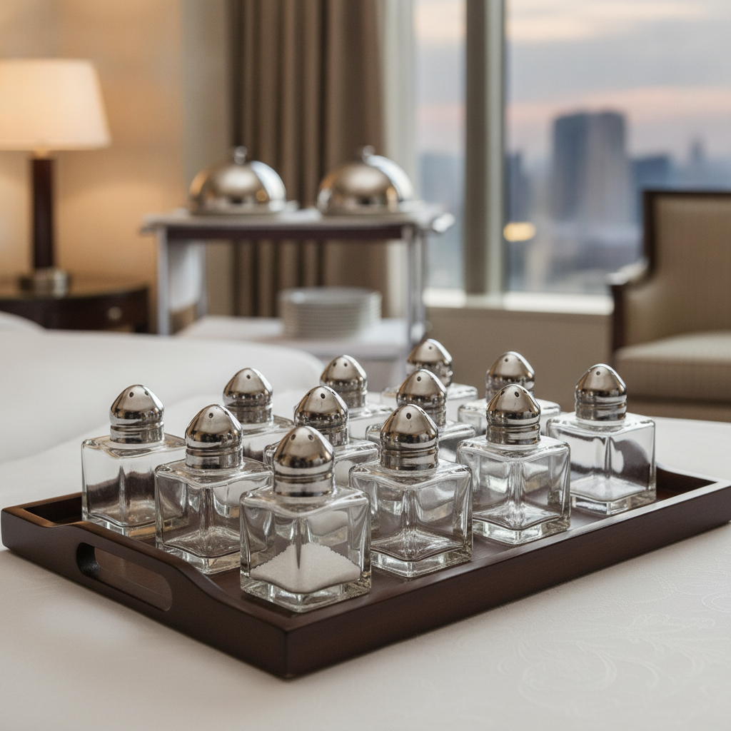 Stainless Steel and Glass Salt and Pepper Shakers 30mm for Room Service (Pack of 12)