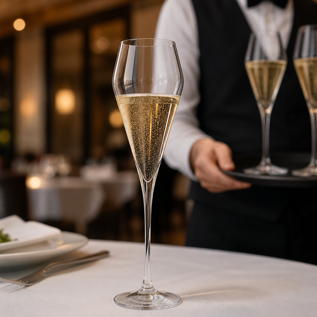 Crystal Glass Champagne Flutes 220ml for Hotels & Restaurants (Pack of 6)