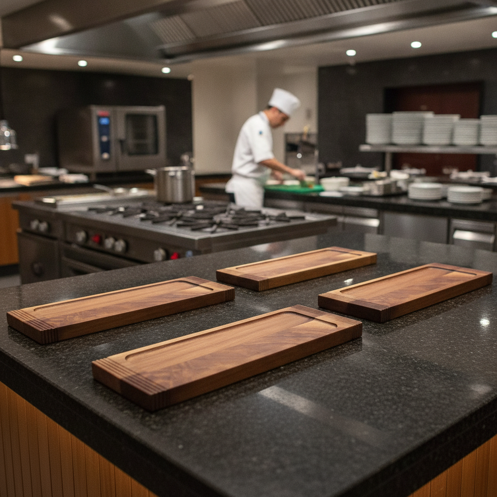 Wood Double Handled Boards 495x130mm for Buffets & Table Service (Pack of 4)