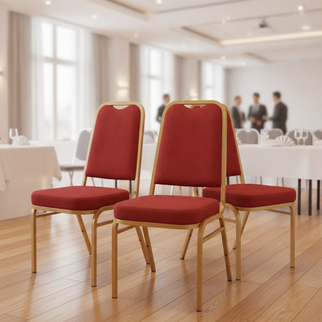 Red Polyester Banquet Chairs for Events & Conferences (Pack of 4)