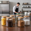 Glass Storage Jars with Wooden Lids 2L for Home Kitchens (Pack of 6)
