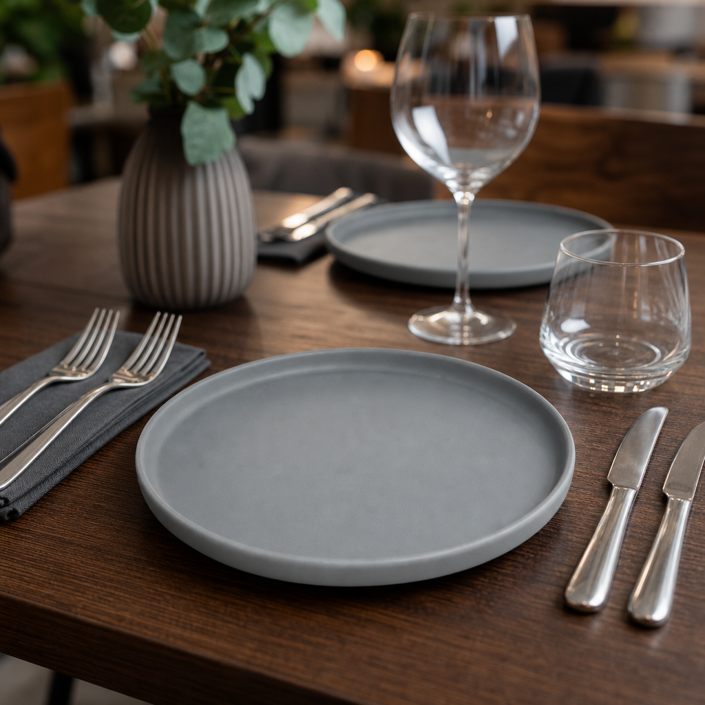 Walled Plates 206mm Grey Vitrified Ceramic for Stylish Dining (Pack of 6)
