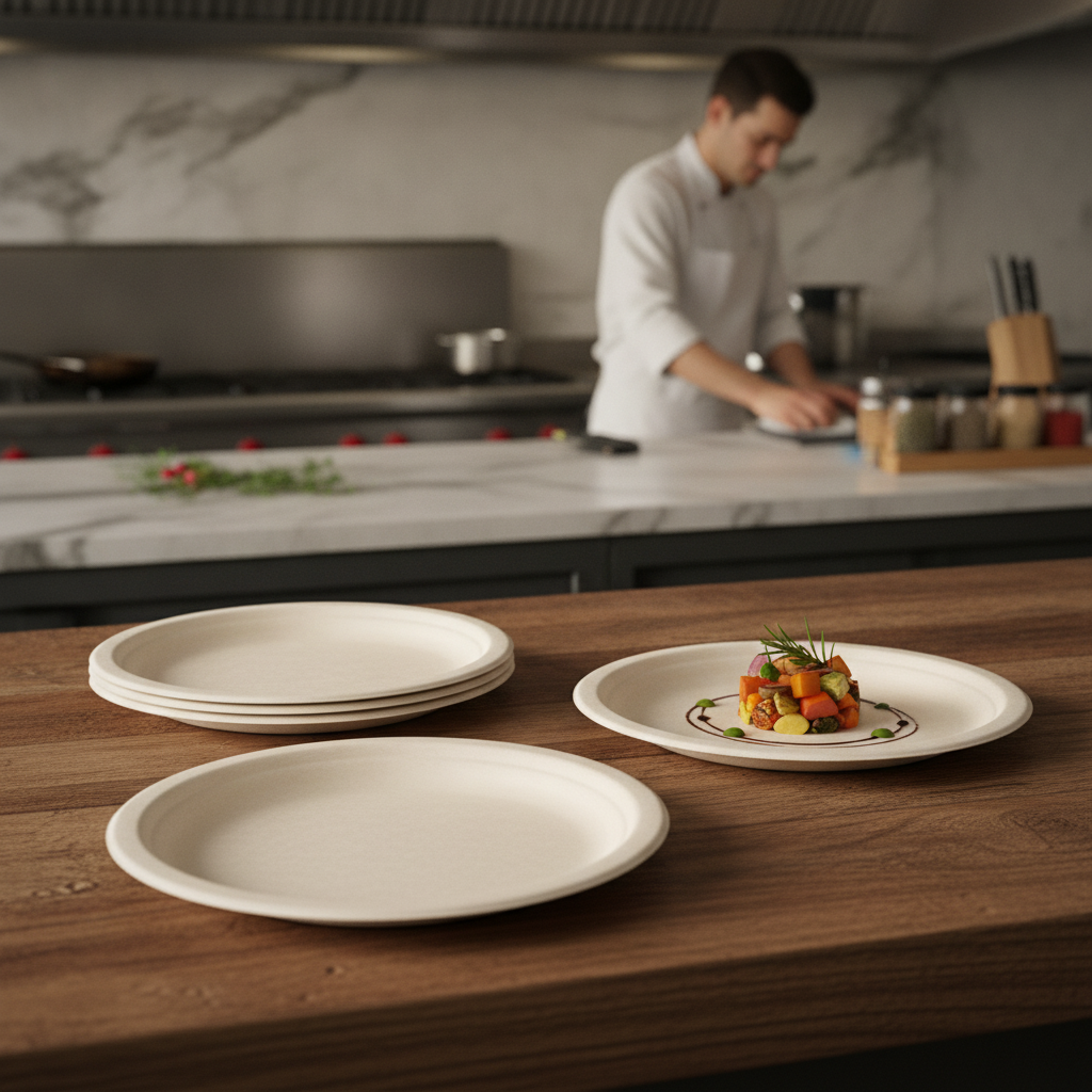 Bagasse Round Plates 260mm for Eco-Friendly Catering (Pack of 50)