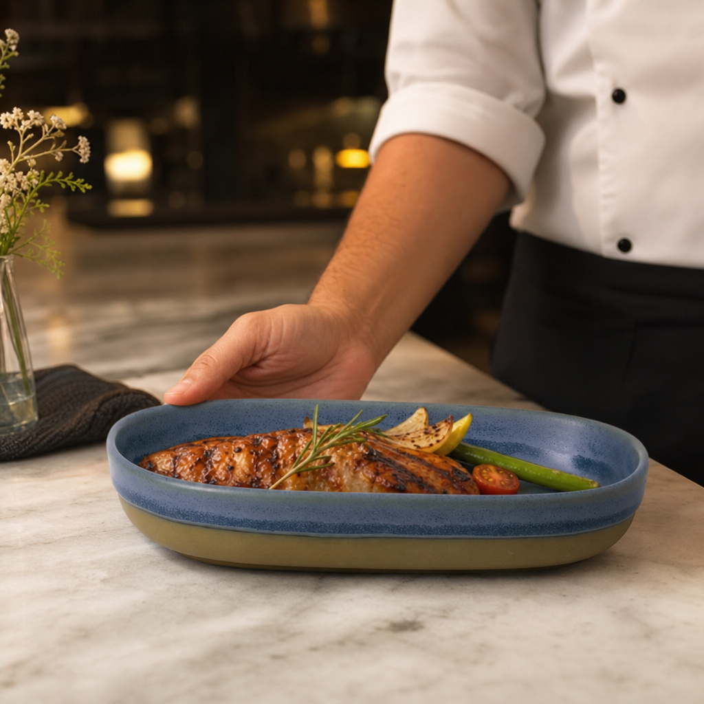 Trays Blue Vitrified Ceramic for Dining (Pack of 6)