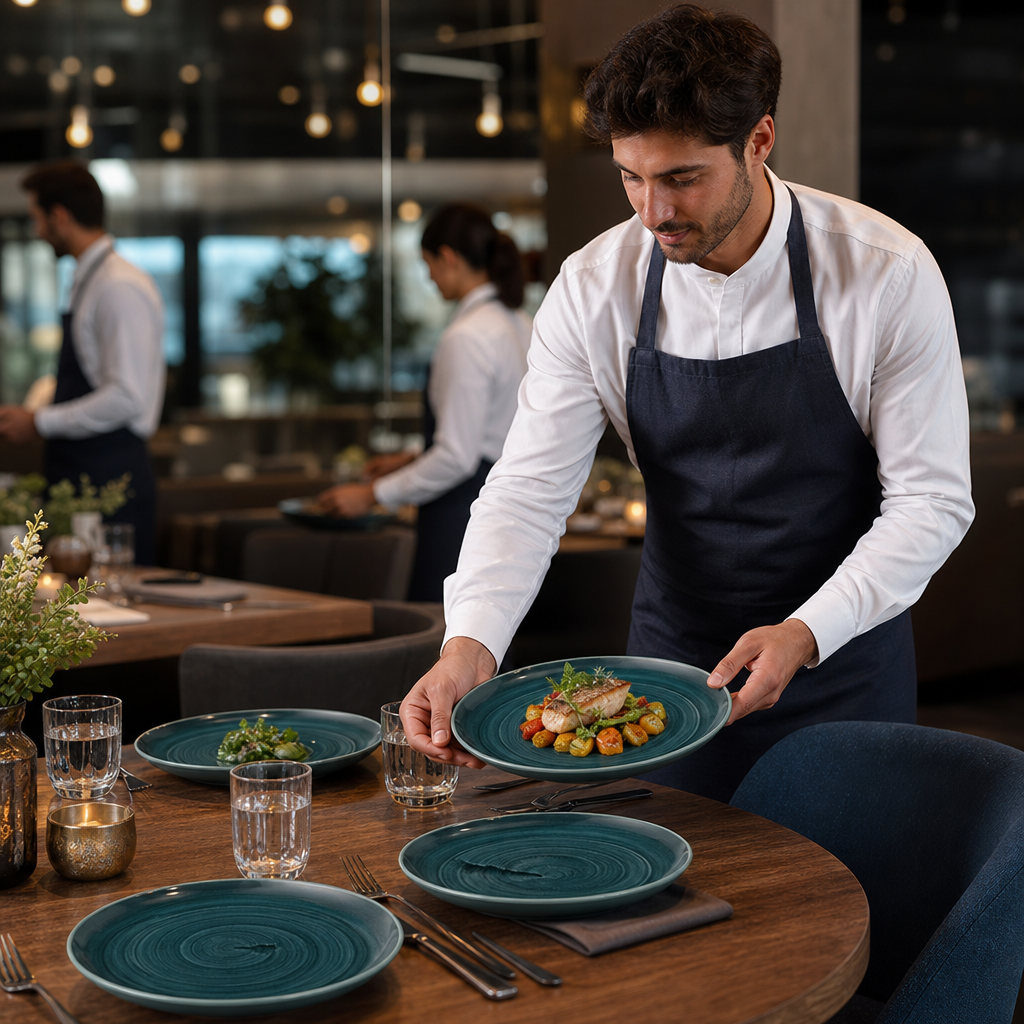 Coupe Plates Rustic Teal Porcelain for Dining Tables (Pack of 12)