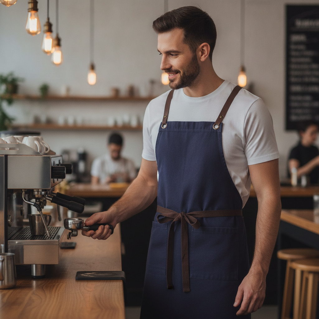 Cotton Canvas Bib Apron Navy Blue for Artisan Cafés