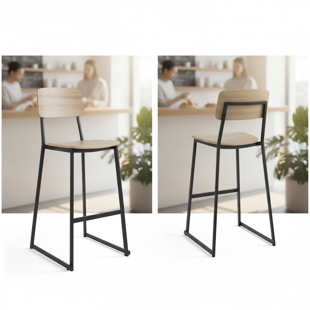 Steel Walnut High Stools 1145mm for Café & Restaurant Use (Pack of 2)