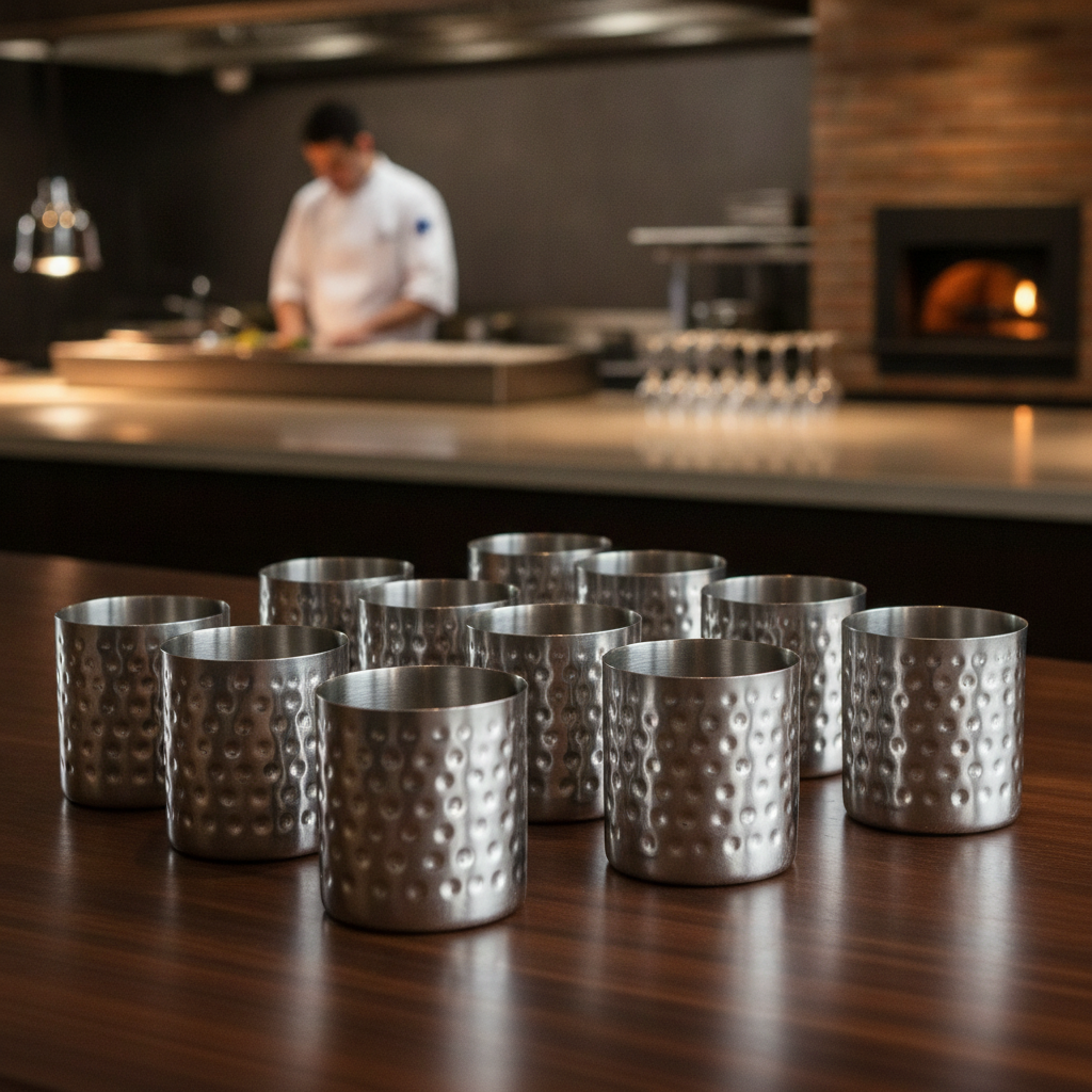 Stainless Steel Hammered Chip Cups 85mm for Stylish Dining (Pack of 12)