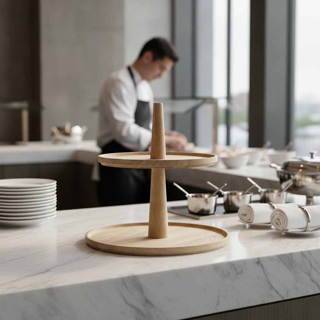 Wooden Two-Tier Display Tray 300mm for Buffet Stations