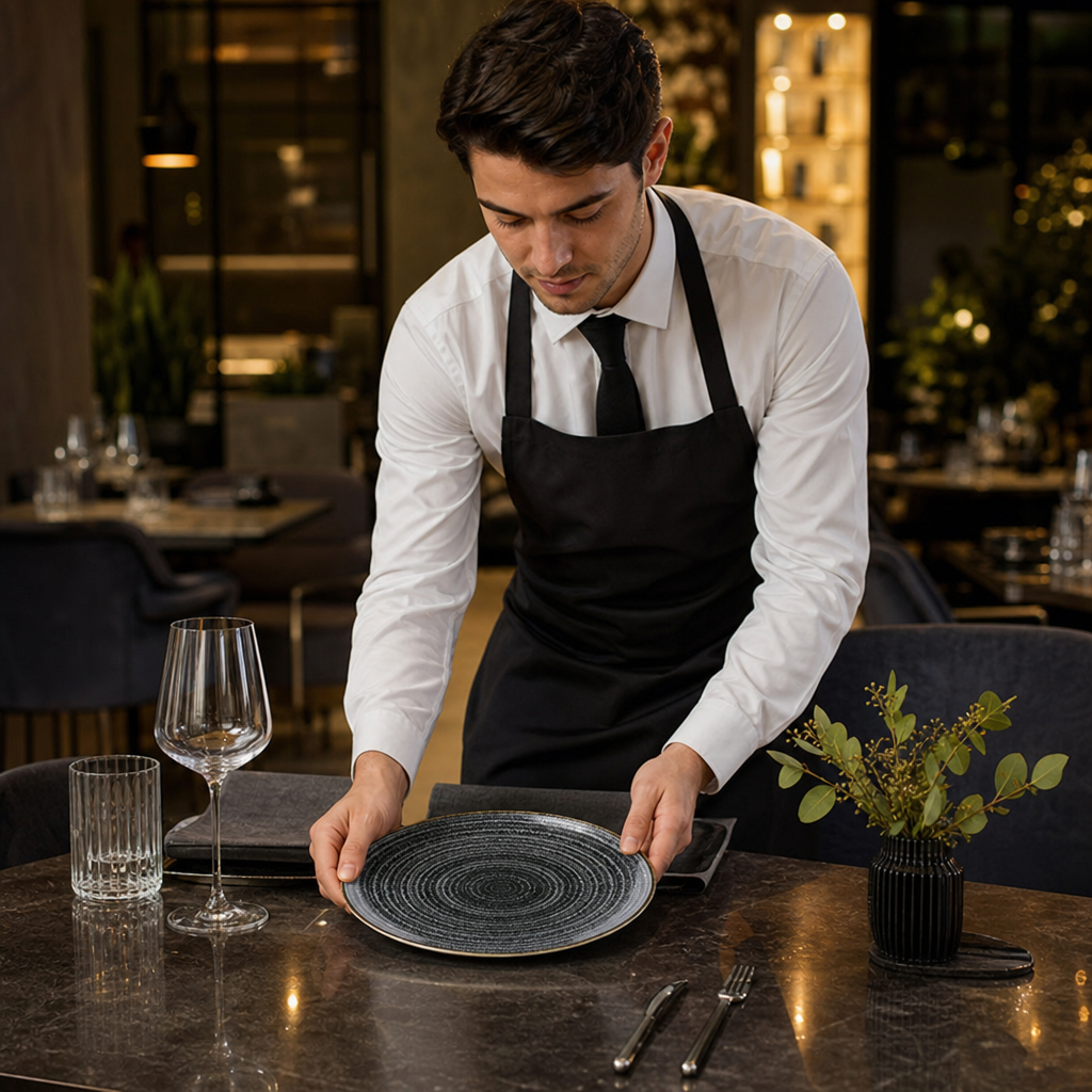Black Coupe Plates 260mm Charcoal Porcelain for Restaurant Table Settings (Pack of 12)