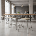 Galvanised Steel Low Stools with Wooden Seats 470x385mm for Restaurants (Pack of 4)