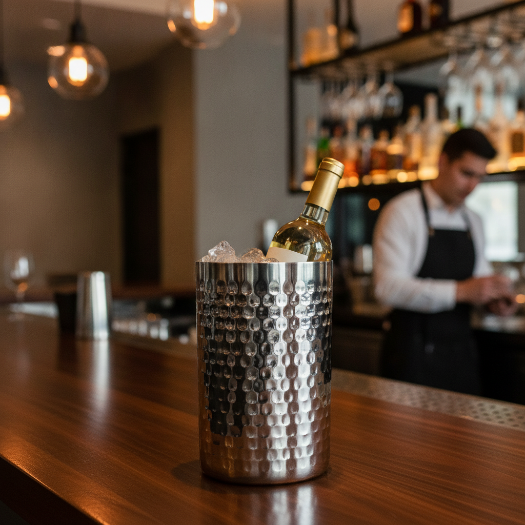 Stainless Steel Hammered Double Wall Wine Cooler 200mm for Bars & Pubs