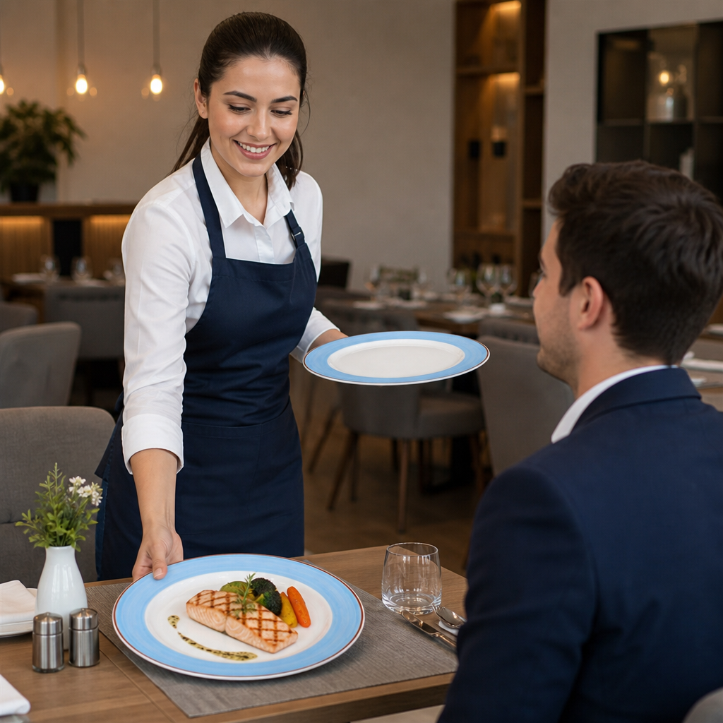 Service Plates 300mm Blue Porcelain for Cafés & Restaurants (Pack of 12)