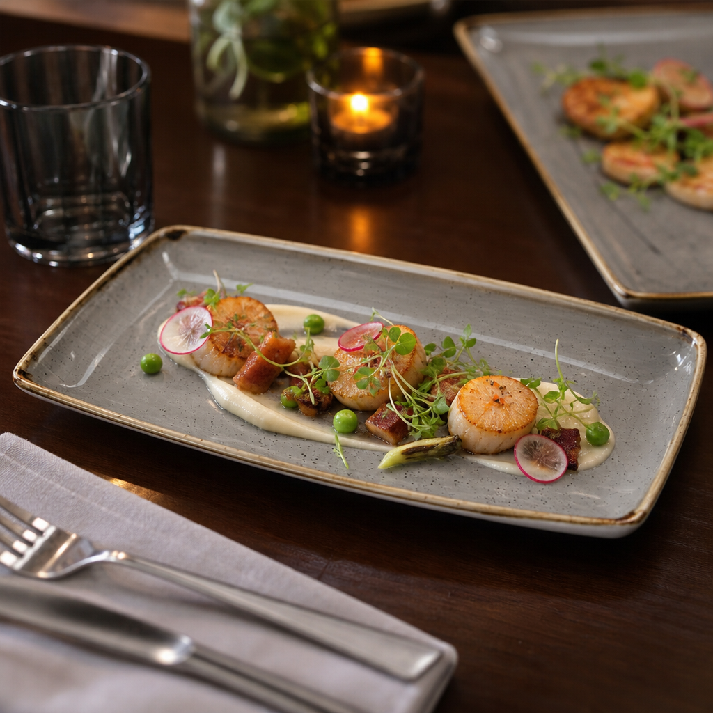 Rectangular Plates Grey Vitrified Ceramic for Seasonal Dishes (Pack of 6)