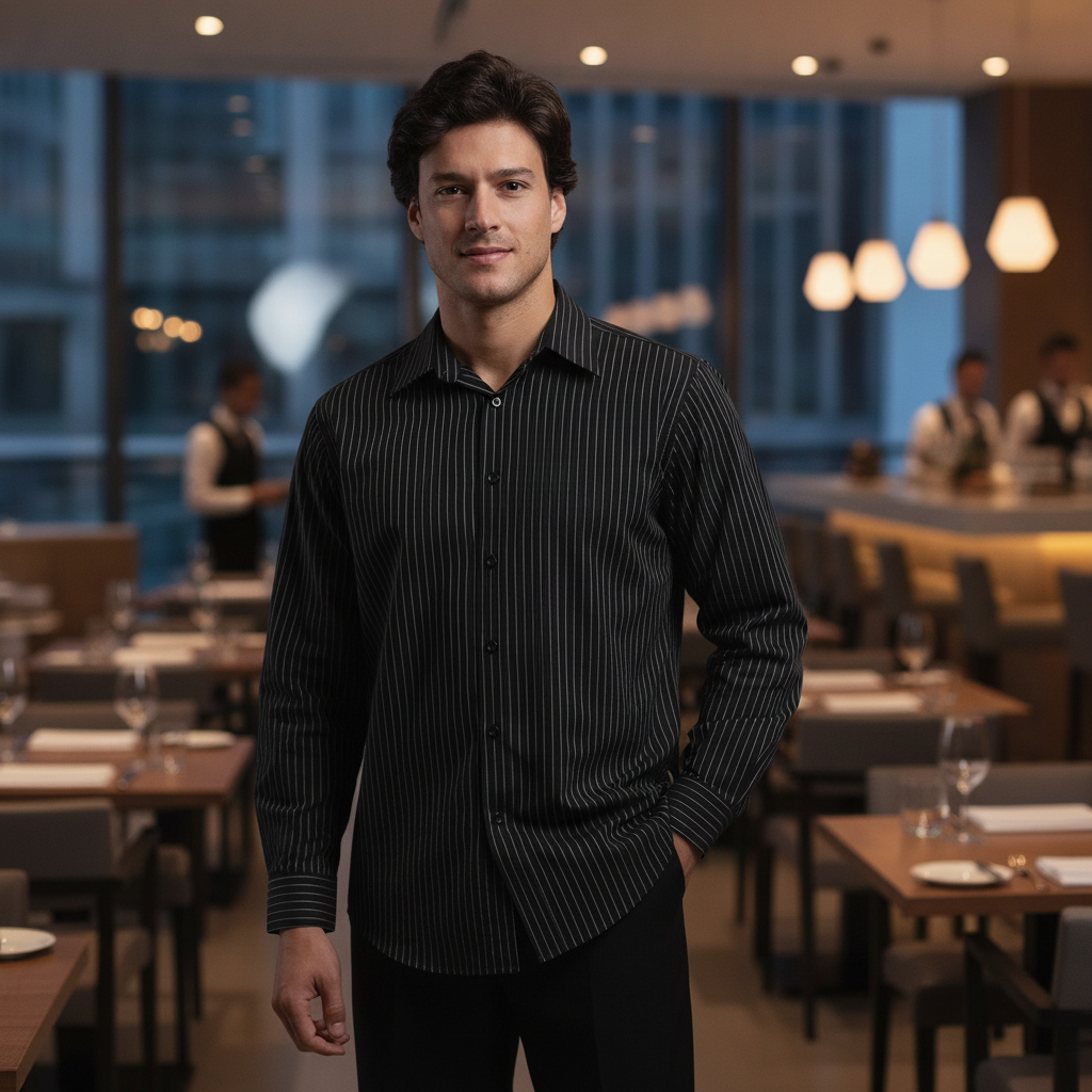 Polycotton Pinstripe Long Sleeve Shirt for Front of House Staff