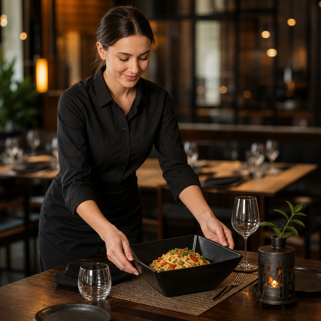 Curved Bowl inch 11 Black Melamine for Table Settings