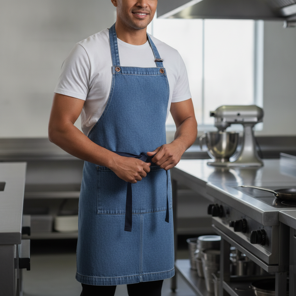 Cotton Denim Bib Apron Light Blue for Casual Dining