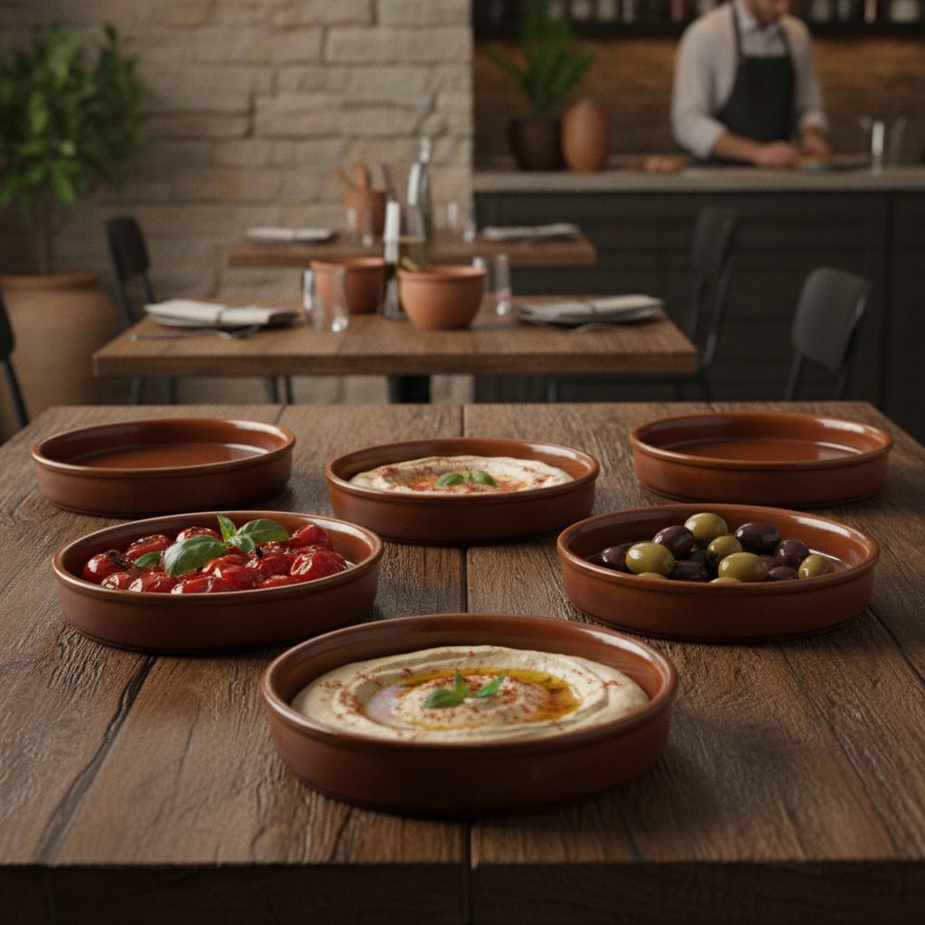 Stoneware Round Mezze Dishes 140mm for Serving Tapas (Pack of 6)