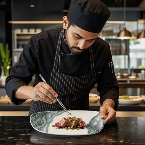 Chefs Geo Plates x 280 153mm Black Vitrified Ceramic for Modern Hospitality (Pack of 12)