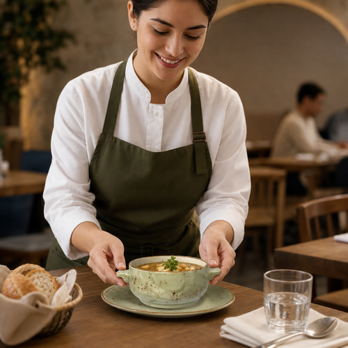 Alumina Soup Casserole Bowl 425ml Green Vitrified Ceramic for Casual Cafés (Pack of 6)