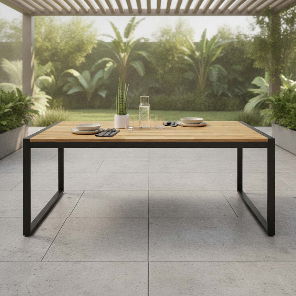 Acacia Wood & Powder-Coated Steel Rectangular Table 180cm for Indoor & Outdoor Use