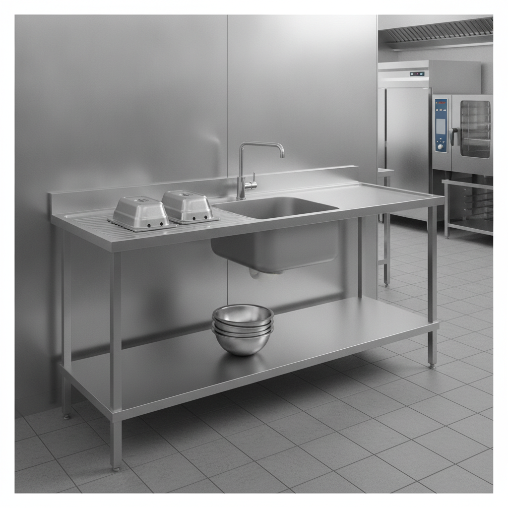 304 Stainless Steel Double Sink with Left Hand Drainer 1800mm for Commercial Kitchens