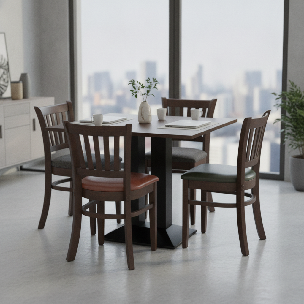 Rubber Wood Dining Table with 4 Chairs 750mm for Home & Office
