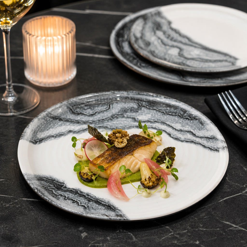 Organic Walled Plates 203mm Black Vitrified Ceramic for Modern Hospitality (Pack of 6)