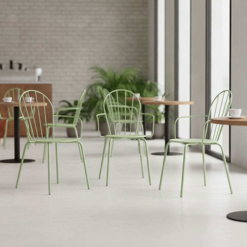 Powder-Coated Steel Light Green Armchairs 855mm for Restaurants & Cafés (Pack of 4)