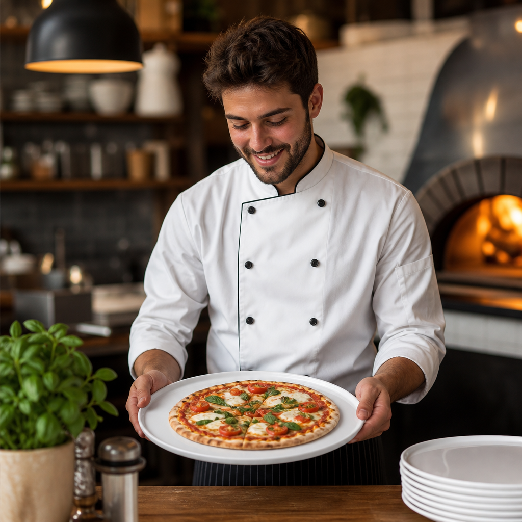 Porcelain Round Pizza Plates 330mm for Restaurants (Pack of 4)